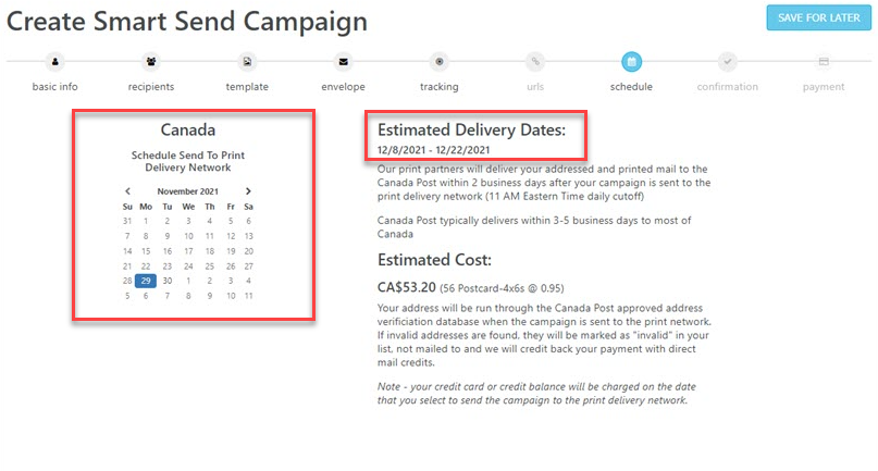 Canada Scheduling Page Smart Send