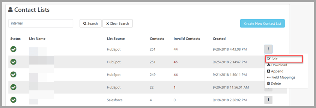 Contact list edit
