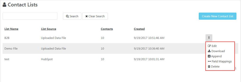 Contact List Edit Options