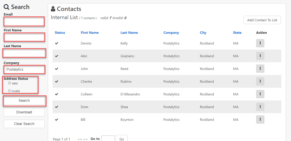 contact list search options