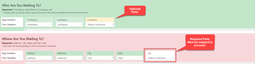 List Import Field Mapping Color Coding