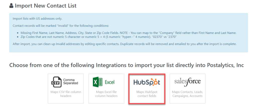 HubSpot Integration List Import Selection