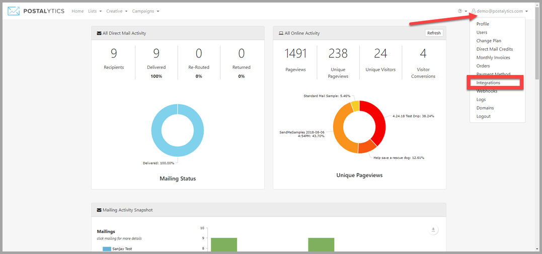 Integrations Menu Choice