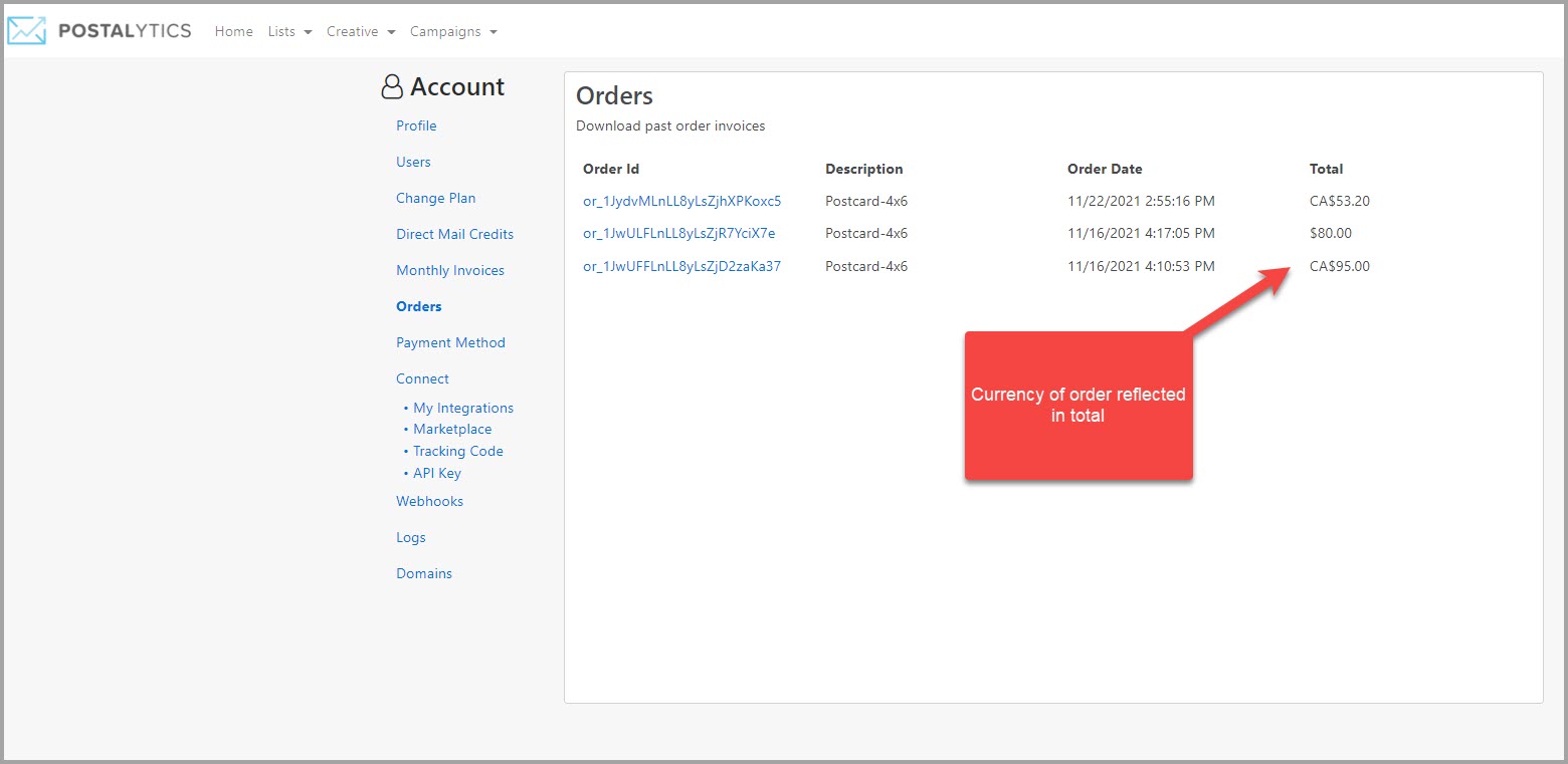 Orders Page