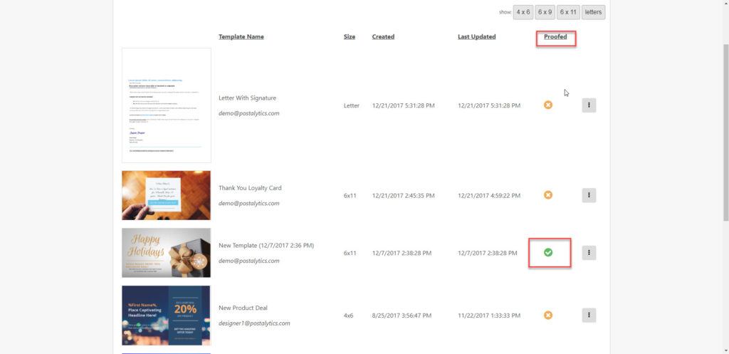 Proofed template in library