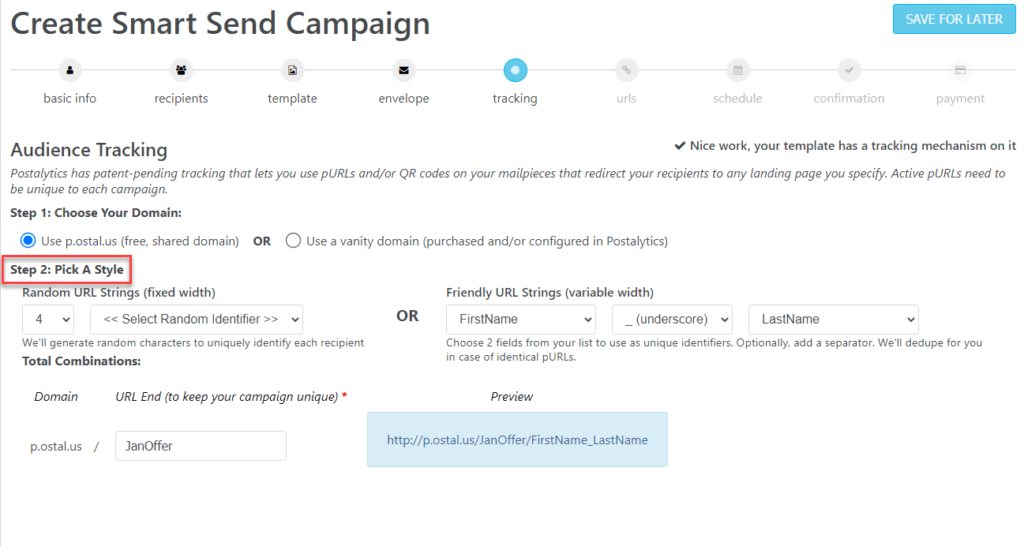 Smart Send Wizard Audience Tracking URL Style