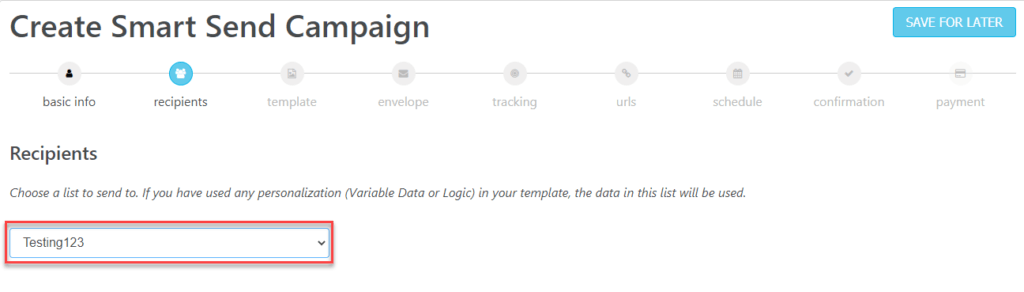 Smart Send Wizard List Selection