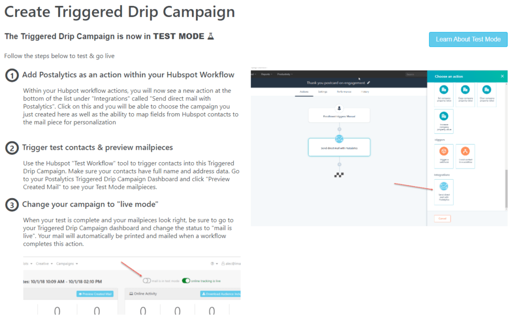 Triggered Drip Campaign Created Confirmation and Next Steps Page