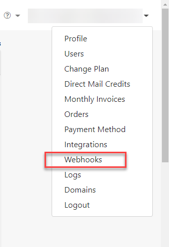 Postalytics account drop down menu home page menu