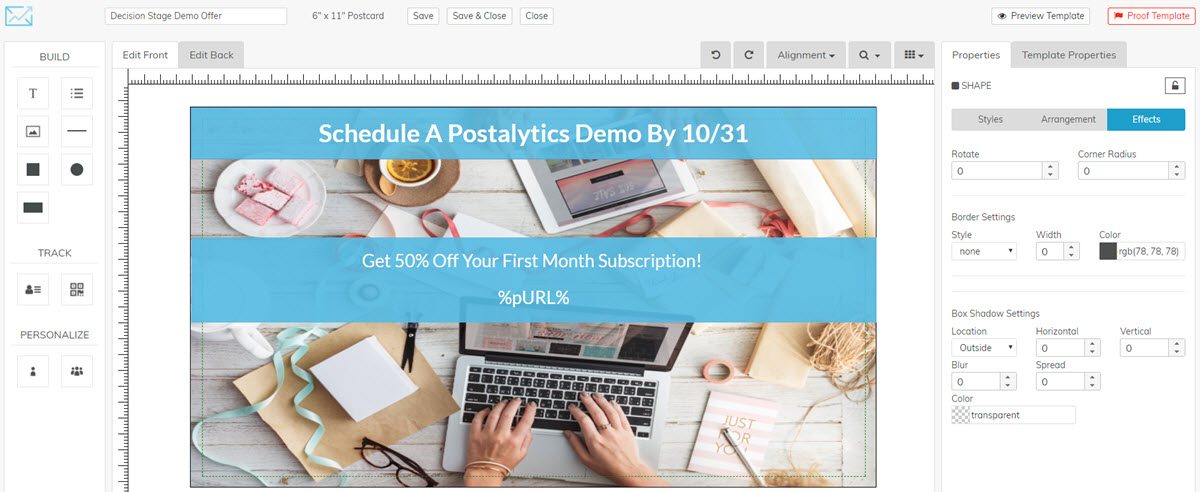 Decision Stage Demo offer HubSpot Postcards - Postalytics