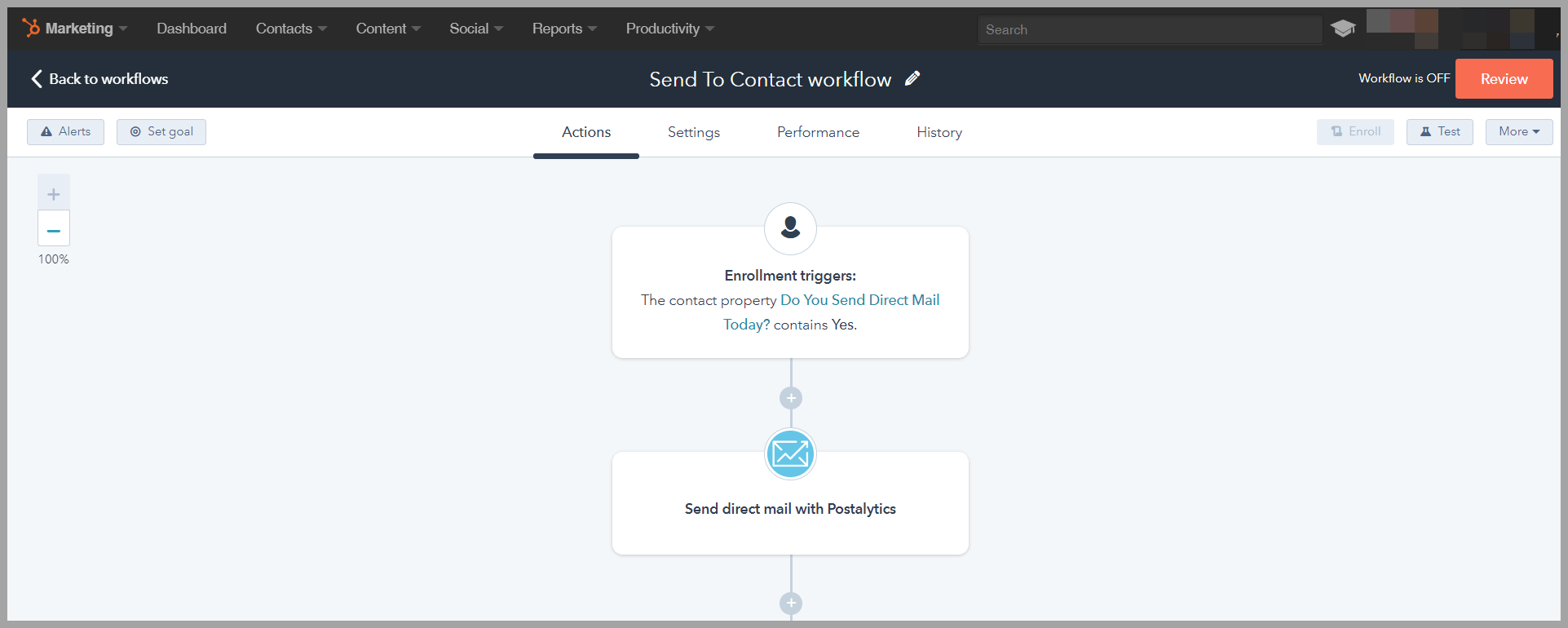 Add Direct Mail To HubSpot Workflow - Postalytics