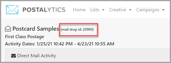 Postalytics mail drop ID location