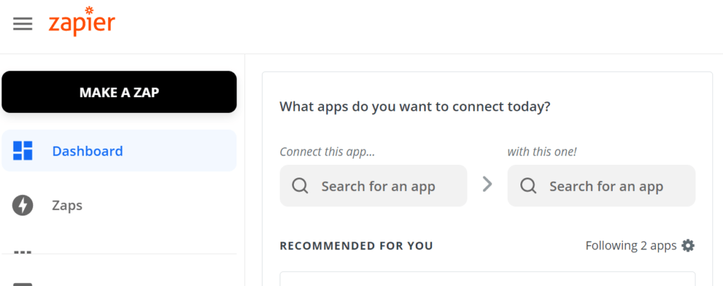 Zapier Home Page Make a Zap Integration CRM Link