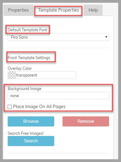 Template Properties Panel Letters