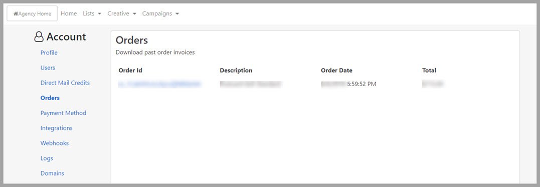 Agency Client Account Orders