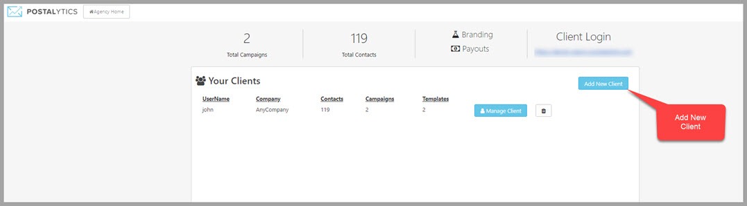 Setup and manage agency client accounts - add new client