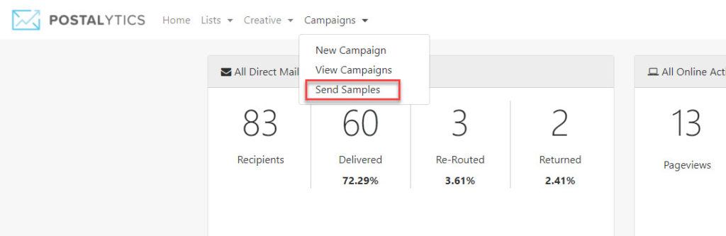 Send Samples Menu