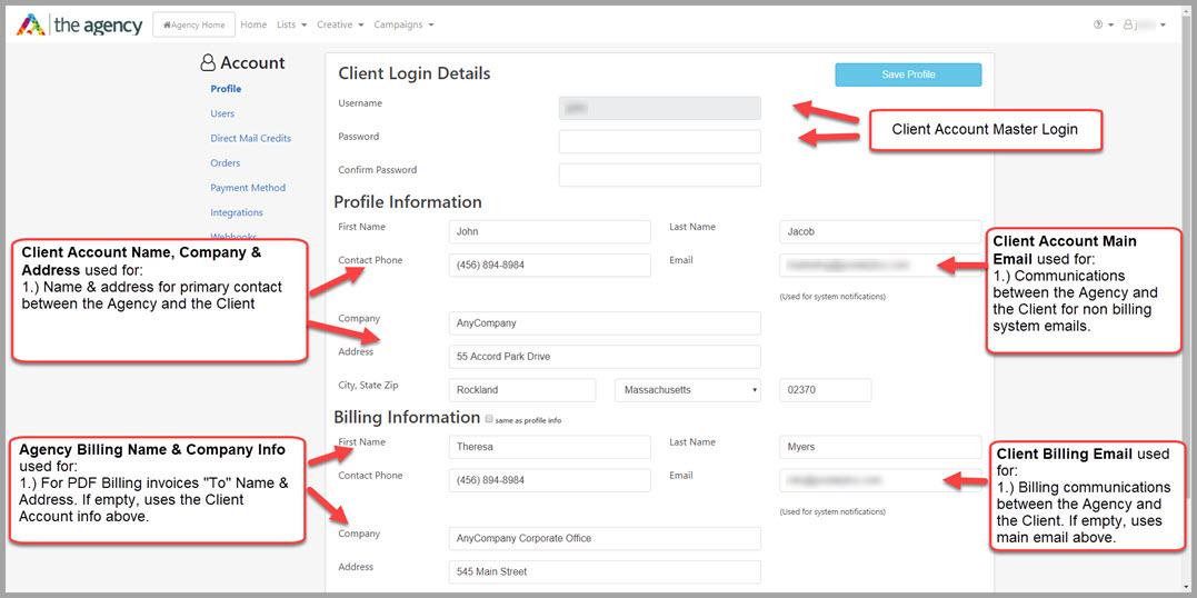 client account profile - postalytics agency edition