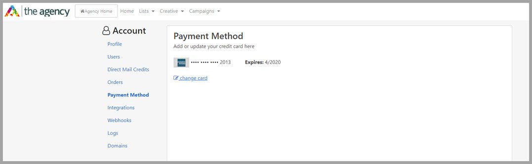 client payment method - postalytics agency edition