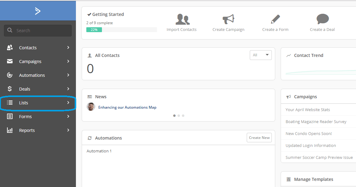 Zapier Active Campaign direct mail integration - choose lists
