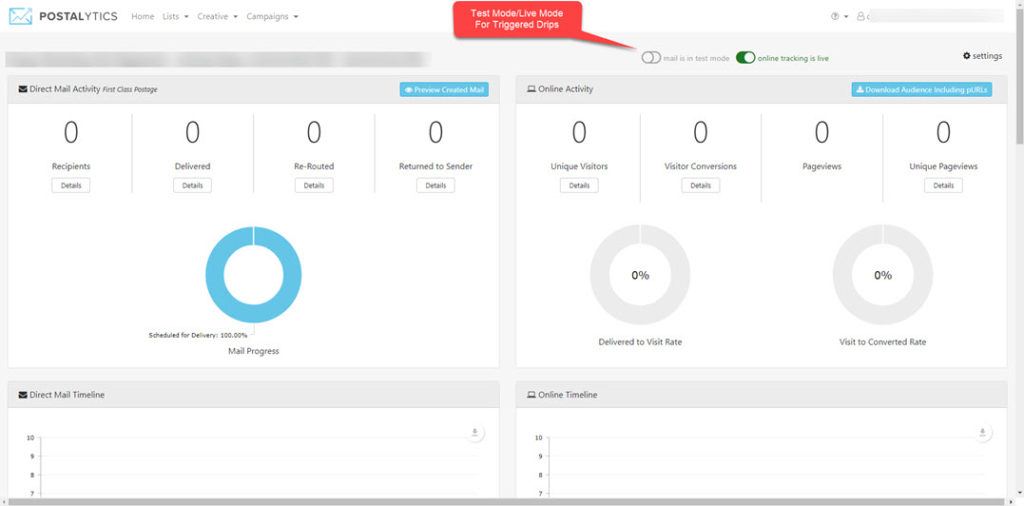 test mode live mode - postalytics triggered drips