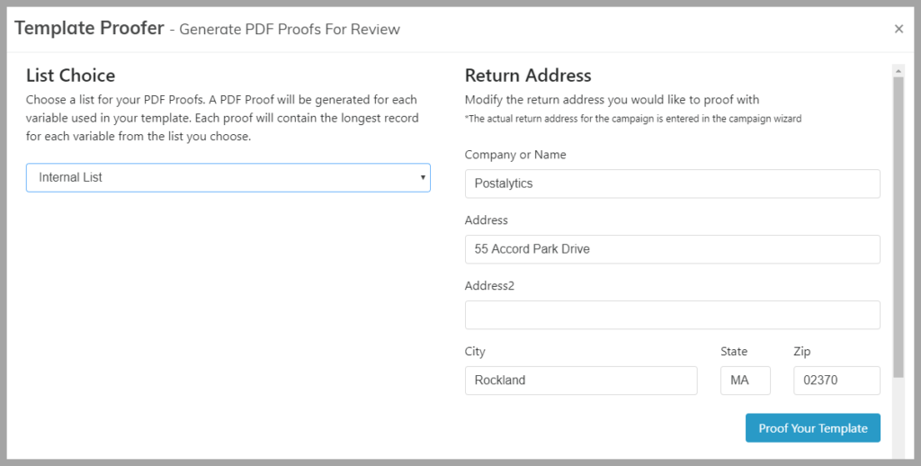 tools to personalize triggered direct mail - return address in proofer