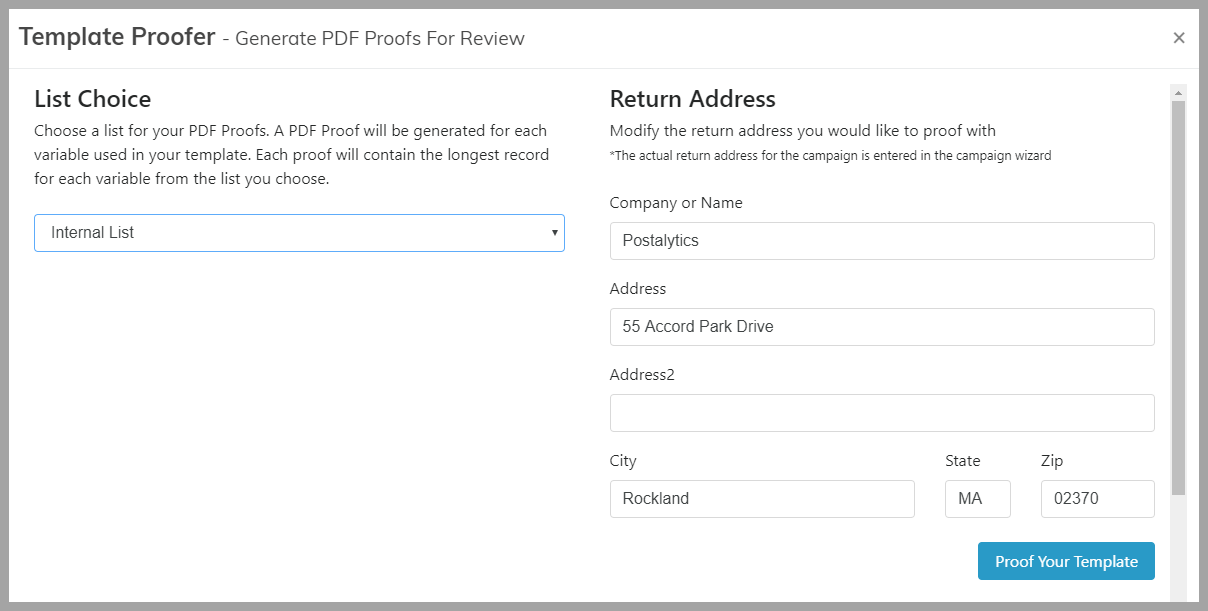 proofer with return address