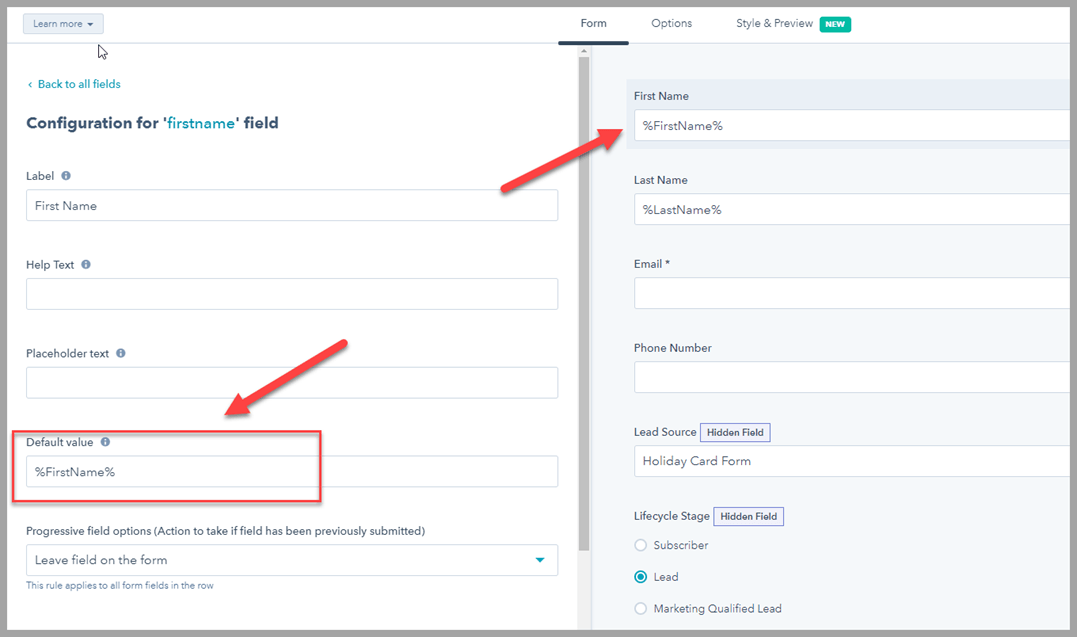 personalize HubSpot landing pages with pURLs - form default value