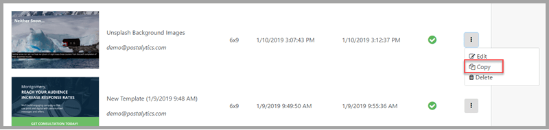 Copy a direct mail template - copy feature