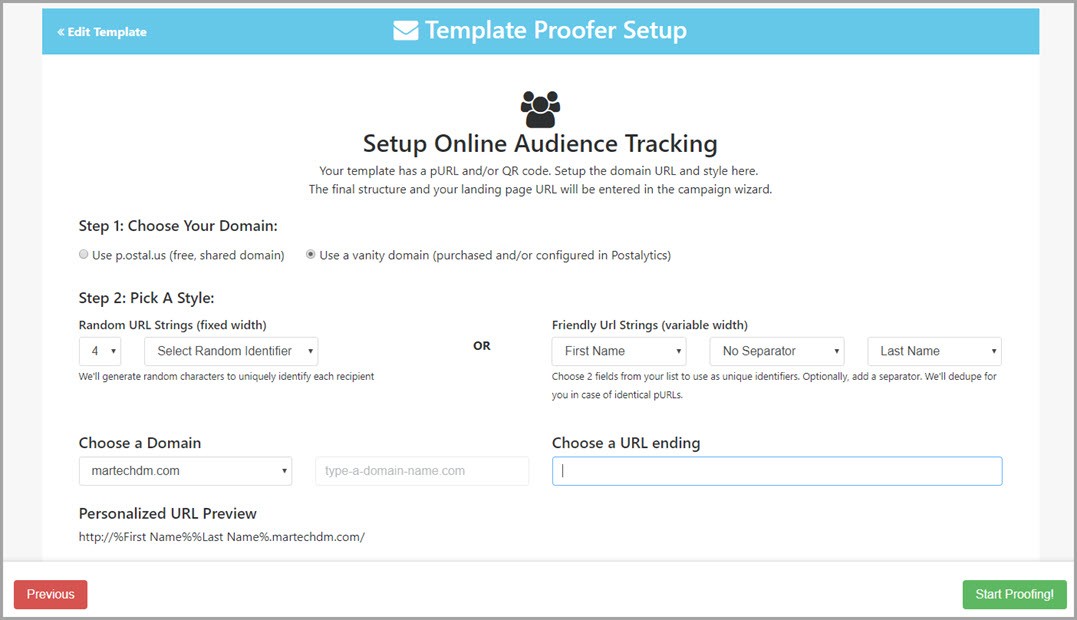 setup purl tracking for the digital proof