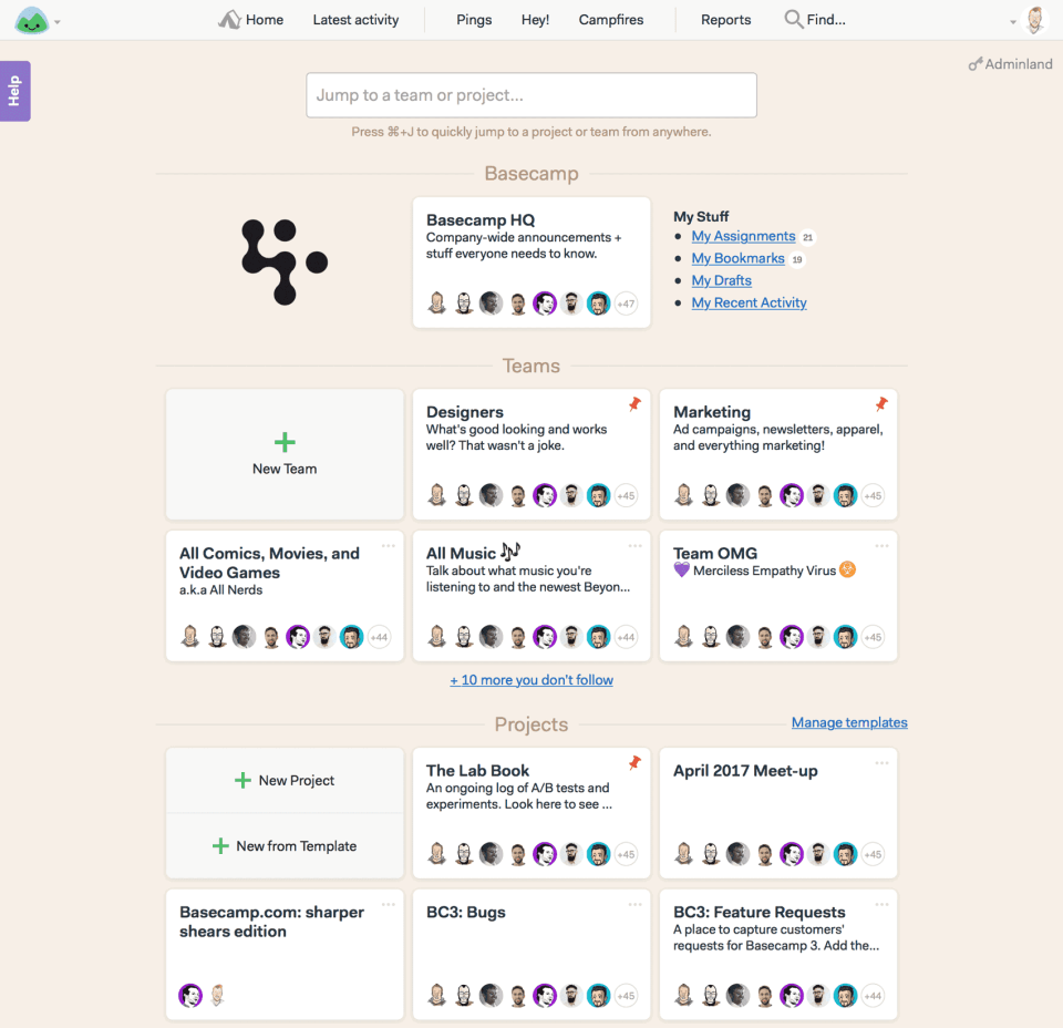 basecamp dashboard