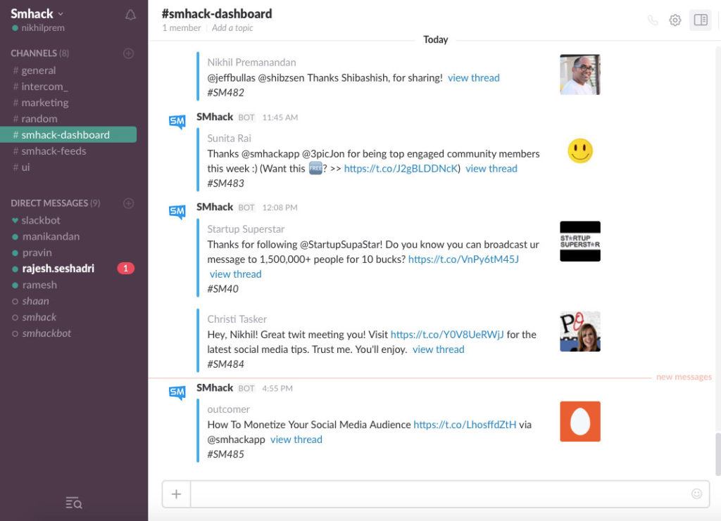 slack dashboard