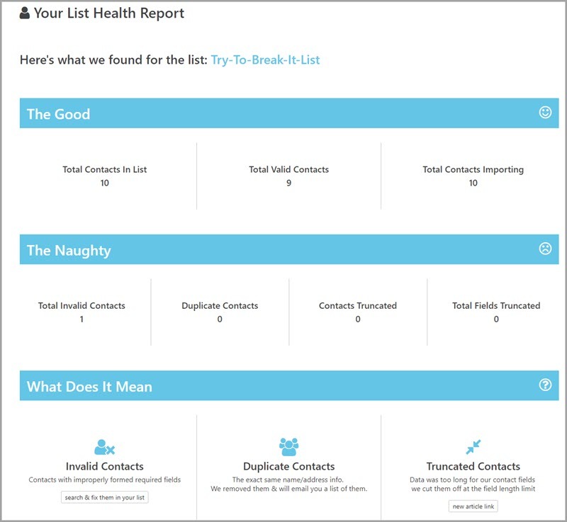 The Postalytics List Import Health Report