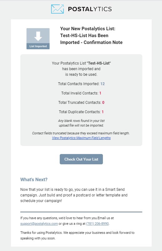 New List Import Email Confirmation