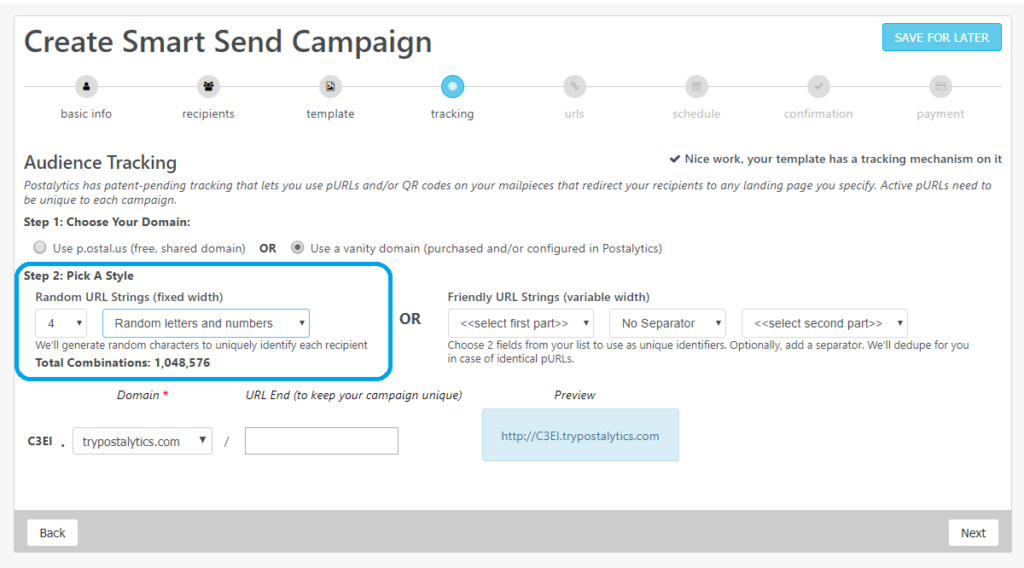5 easy steps to create pURLs in Postalytics - Pick a style