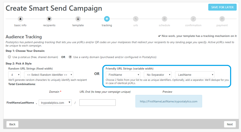 5 easy steps to create pURLs in Postalytics - friendly URL