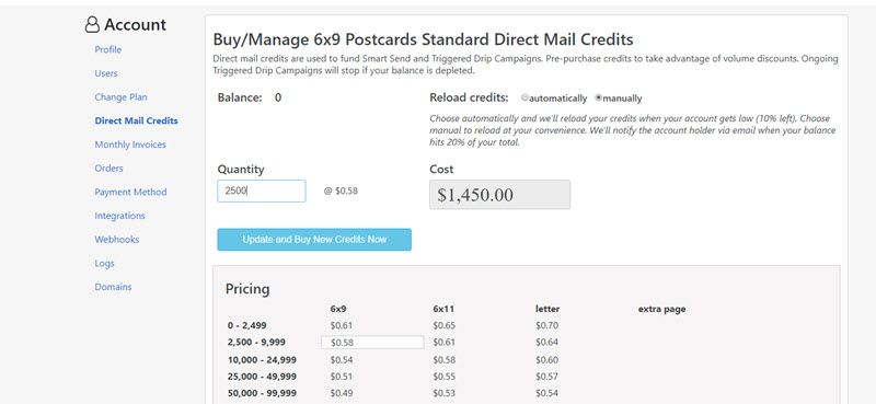 standard class direct mail credits