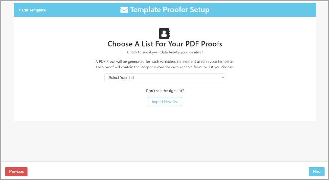 Choose a list for your digital proof data
