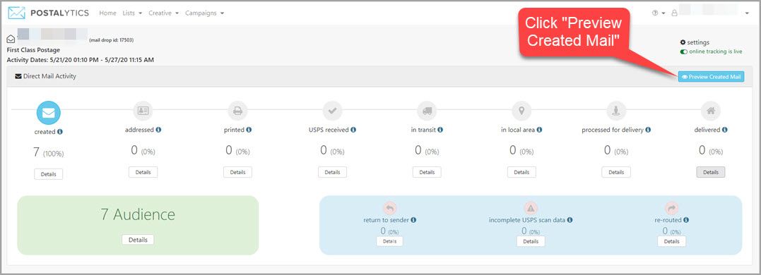 preview mail button in campaign dashboard