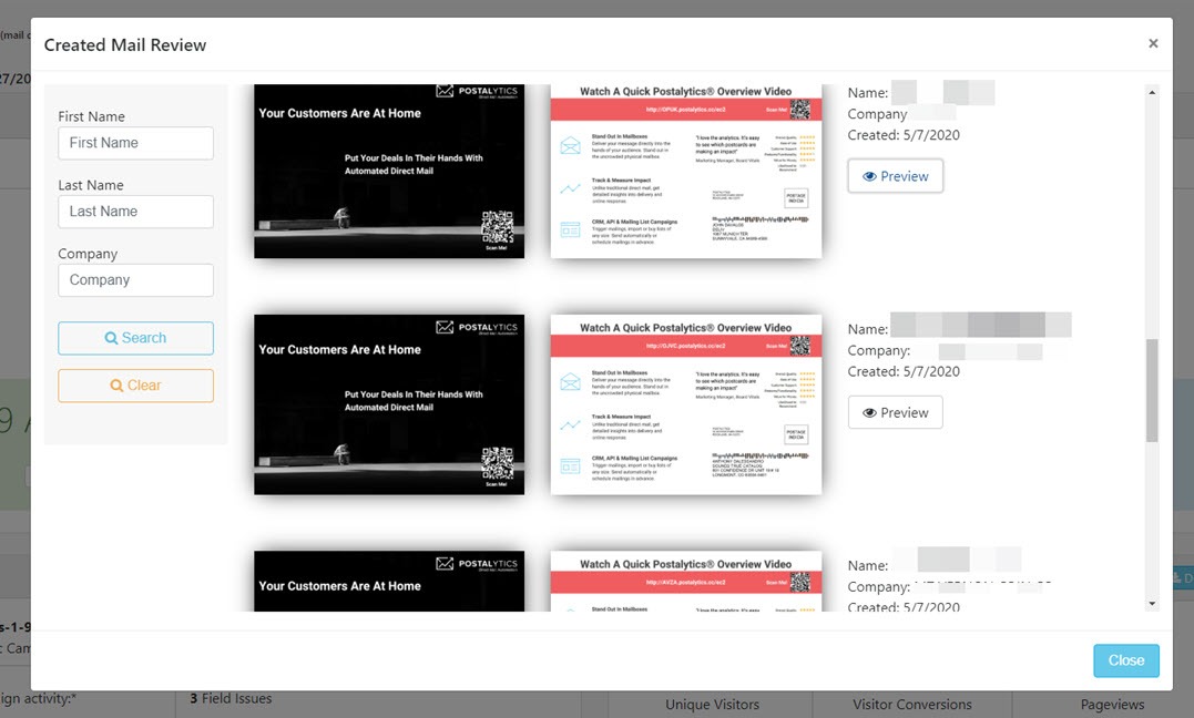 how to search for a mailpiece in a campaign