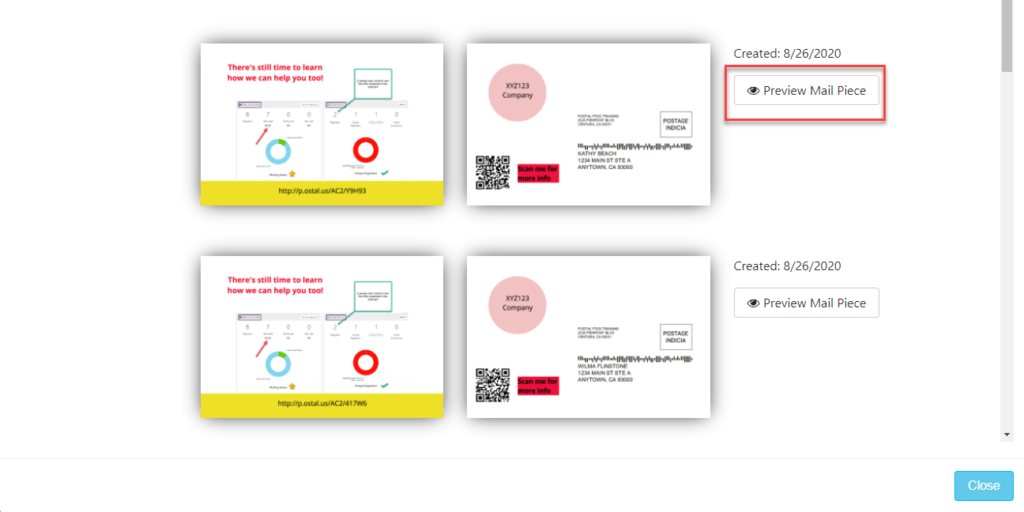 pURL QR Test Created Mailpiece to Test QR