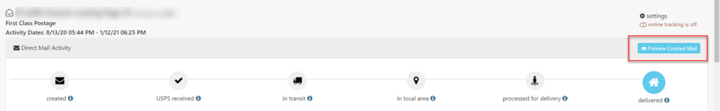 pURL QR Test Preview Created Mail Campaign Dashboard