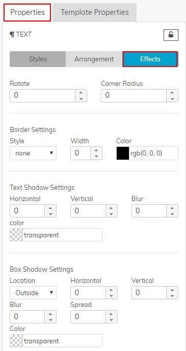 Effects panel - Postalytics