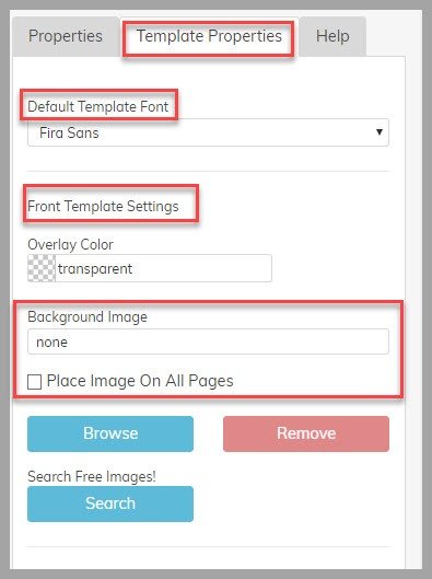 Template properties panel - Postalytics