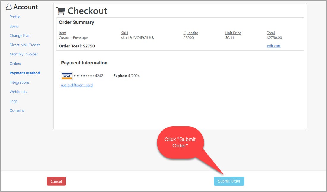 checkout shopping cart - Postalytics