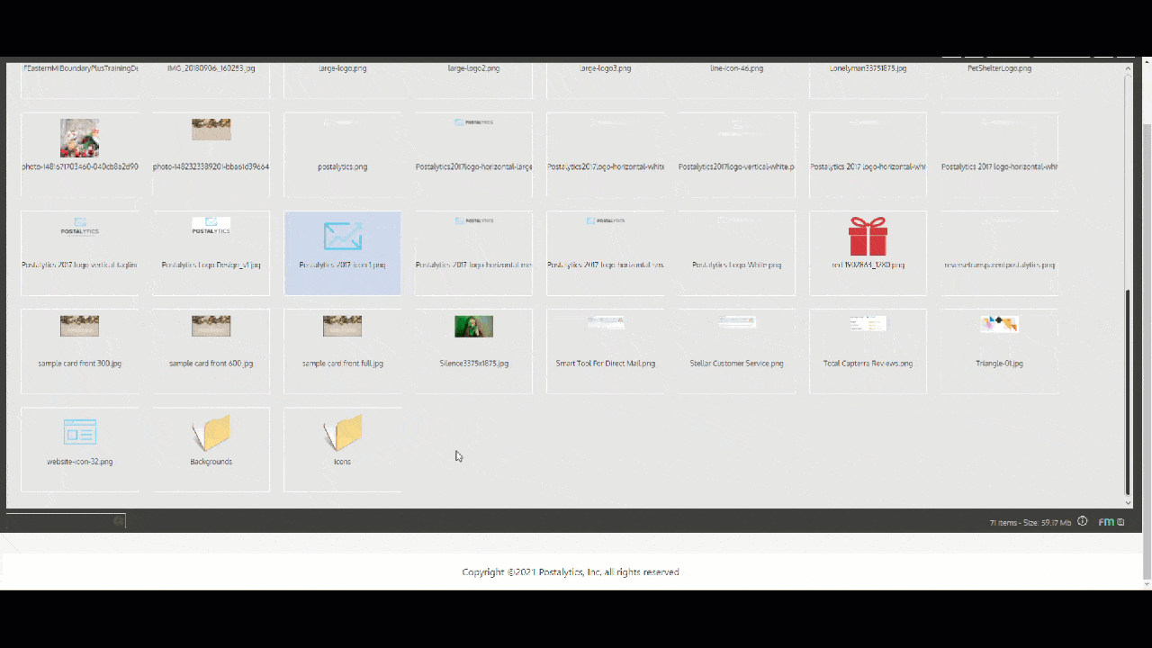 Drag and drop files into folder Postalytics