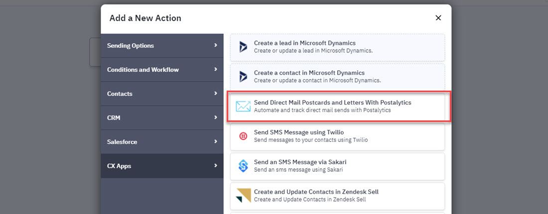 Select Postalytics Action