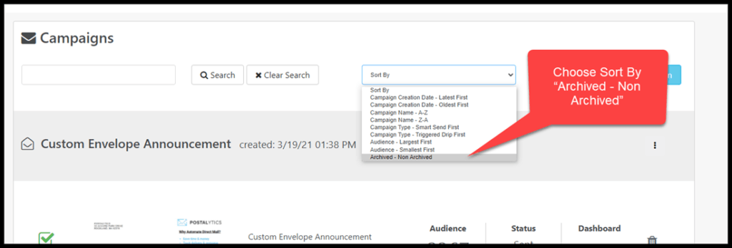 Campaign sort by archived