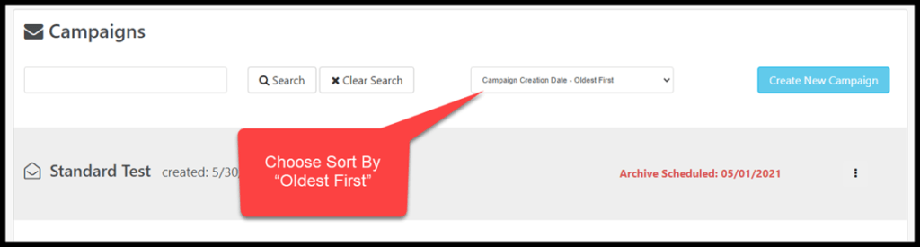 Postalytics campaign listing oldest first