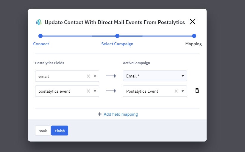 mapping of email and postalytics events fields